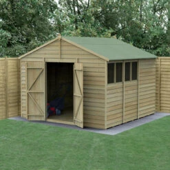 Forest Garden 4LIFE Apex Shed (10x10) Pressure Treated FSC 2-Door 4-Windows
